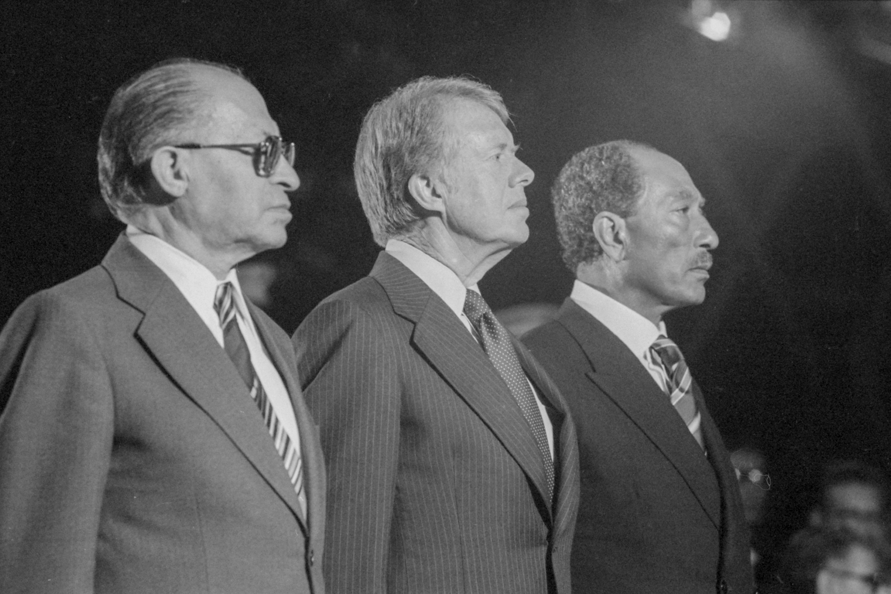 Anwar Sadat, Jimmy Carter and Menachem Begin after signing the Camp David Accords, 17 September 1978